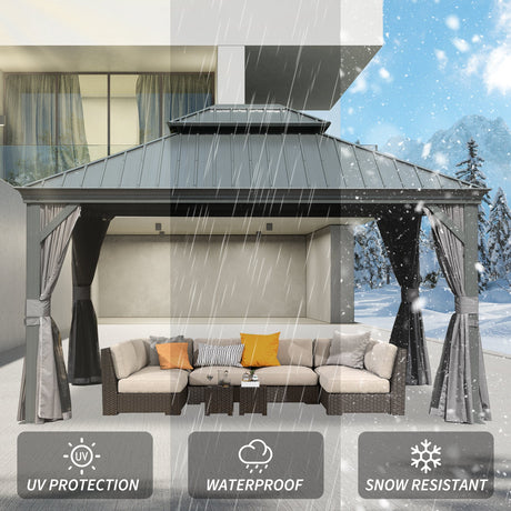 10' x 14' Hardtop Gazebo with Galvanized Steel Double Roof HouseOfZazla