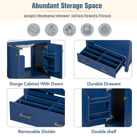Bathroom Vanity With Single Sink, Combo Cabinet Undermount Sink, Bathroom Storage Cabinet With Two Doors And A Drawer, Soft Closing, Multifunctional Storage, Solid Wood Frame HouseOfZazla
