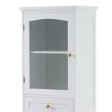 Tall Bathroom Storage Cabinet With Glass Doors, Free-Standing, Two Drawers, And Adjustable Shelves, Board, Painted Perfect For Displaying Your Favorite Items HouseOfZazla