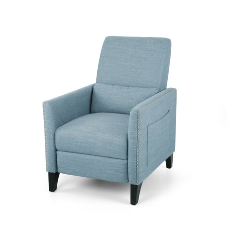 Repose Upholstered Recliner Chair With Nailhead Trim And Side Pocket - Light Blue HouseOfZazla