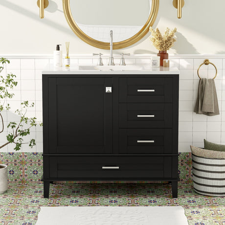 Bathroom Vanity, Modern Bathroom Cabinet With Sink Combo Set, Bathroom Storage Cabinet With A Soft Closing Door And 3 Drawers, Solid Wood Frame HouseOfZazla