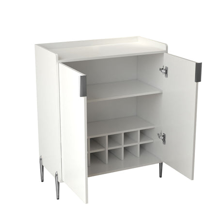 2 Door Wine Bar Cabinet With Adjustable Shelf, Soft-Closing Hinges, And High Feet - White HouseOfZazla