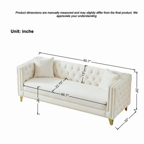 Deep Seat Sofa With Button Nailhead, Square Arm Couches HouseOfZazla