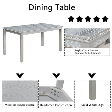 Dining Table Set With Crystal Decoration And Upholstered Chairs HouseOfZazla