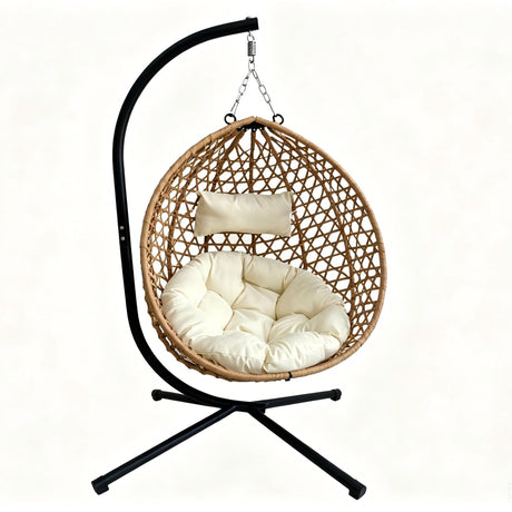 Foldable Hanging Egg Chair with Stand and Cushion HouseOfZazla