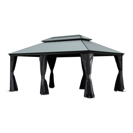 12'x18' Hardtop Gazebo with Resin Roof, Curtains, and Mosquito Netting HouseOfZazla