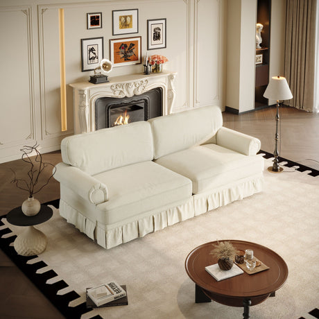 Luxuriously Comfortable Cloud Couch Sofa With Elegant Rolled Arms & Pleated Skirt Design HouseOfZazla