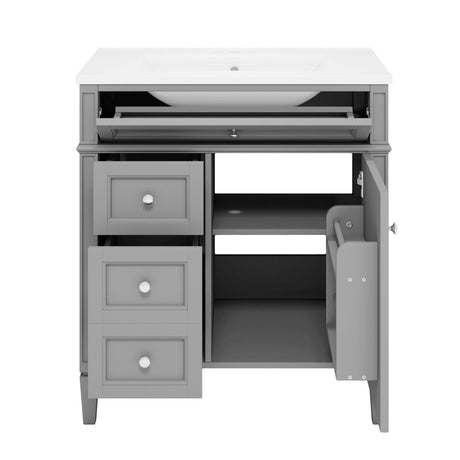 Bathroom Vanity With Medicine Cabinet, Royal Mirror Cabinet, Modern Bathroom Storage Cabinet With 2 Soft Closing Doors And 4 Drawers HouseOfZazla