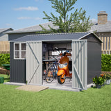 10X8FT Outdoor Steel Storage Shed with Clear Window, Lockable Doors