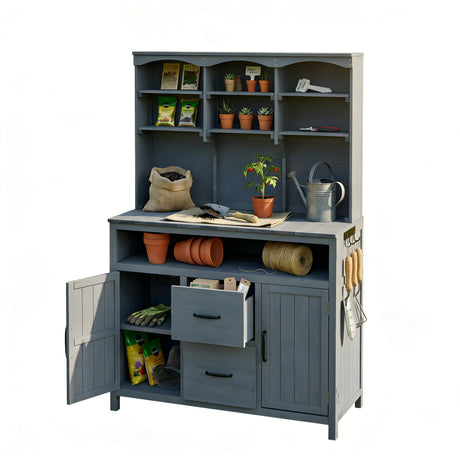 TOPMAX Large Fir Wood Potting Bench with Hutch and Storage HouseOfZazla