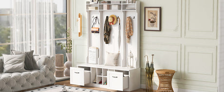 5 In 1 Entryway Bench With Coat Rack, 7 Sturdy Hooks, 2 Spacious Drawers And Adjustable Shelves HouseOfZazla