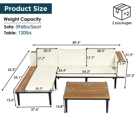 Luxury L-Shaped Acacia Wood Patio Furniture Set with Cushions HouseOfZazla