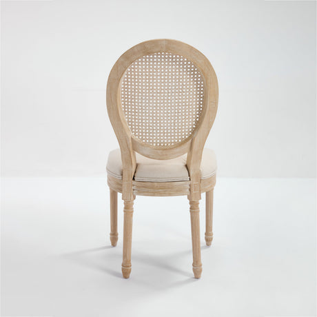 French Country Dining Chairs Set of 2 Upholstered with Rattan Back HouseOfZazla