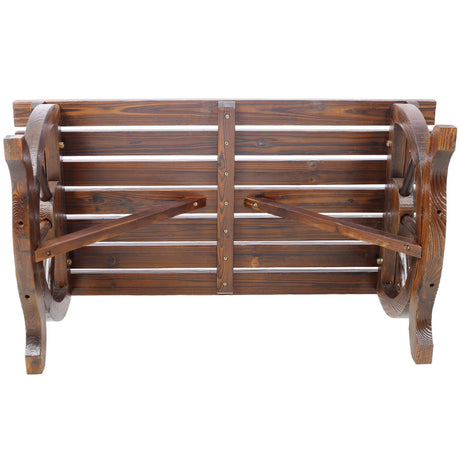 Outdoor Rustic Wooden Bench with Wagon Wheel Legs HouseOfZazla