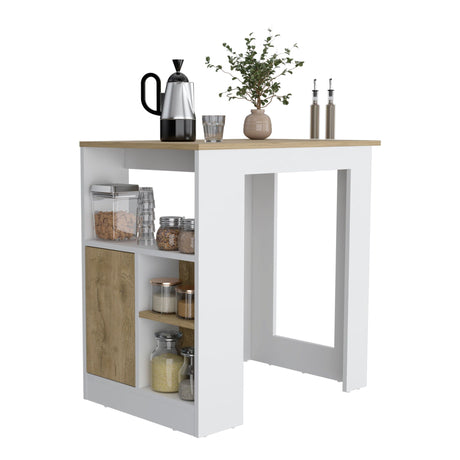 Kitchen Island Three Open Side Storage Shelves And One Push-To-Open Cabinet - White / Macadamia HouseOfZazla