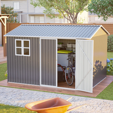 10'x8' Oversized Steel Storage Shed with Window and Lockable Doors HouseOfZazla