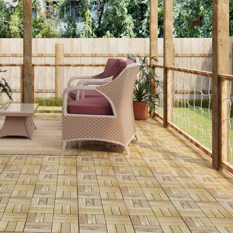 Interlocking Deck Tiles Checker Pattern, Square Acacia Hardwood Outdoor Flooring For Patio, Bancony, Pool Side HouseOfZazla