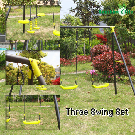 Xns008 Interesting Triple Children Metal Safe Swing Set 440Lbs For Outdoor Playground Three Seat Swing For Age 3+ - Green / Black HouseOfZazla