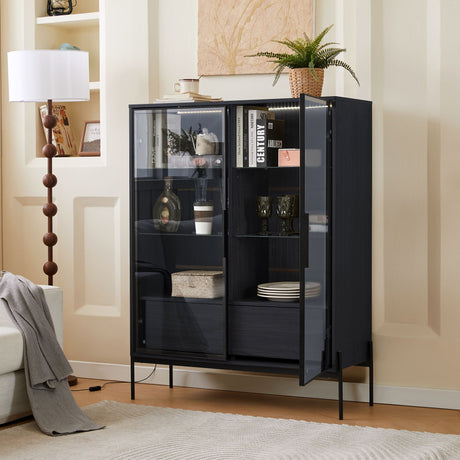 Modern Minimalist Style LED Curio Cabinet With Tempered Glass Door, Metal Legs HouseOfZazla