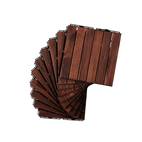 Interlocking Deck Tiles Striped Pattern, Square Acacia Hardwood Outdoor Flooring For Patio, Bancony, Pool Side HouseOfZazla