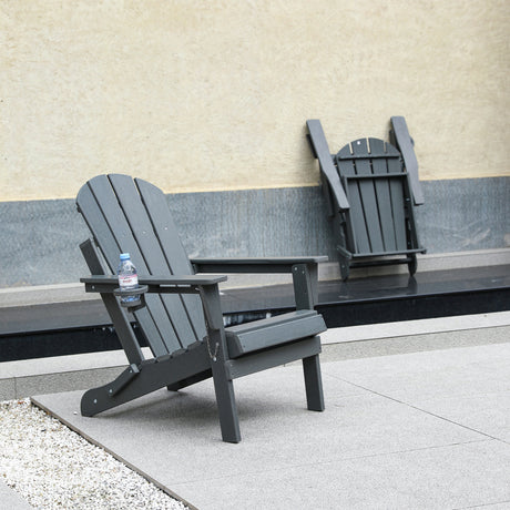 HDPE Folding Adirondack Chair with Dual Cup Holder - Gray HouseOfZazla