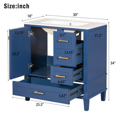 Bathroom Vanity, Modern Bathroom Cabinet With Sink Combo Set, Bathroom Storage Cabinet With A Soft Closing Door And 3 Drawers, Solid Wood Frame HouseOfZazla