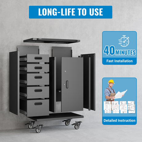 Metal Tool Garage Storage Cabinet with 5 Drawers and 1 Door HouseOfZazla
