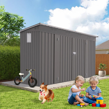 Outdoor Storage Shed, Tool House With Sloping Roof, 6 Vents And 2 Swing Doors For Backyard - Gray HouseOfZazla