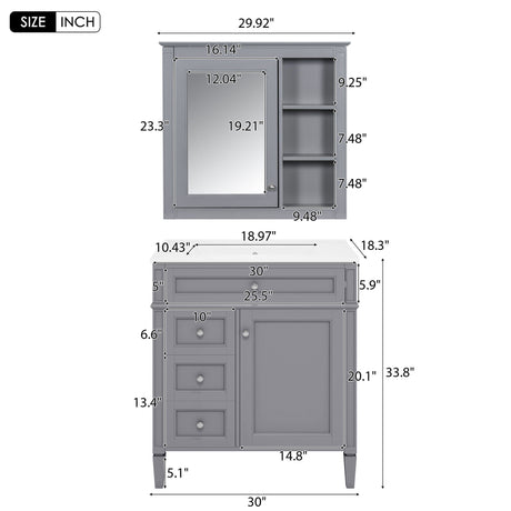 Bathroom Vanity With Medicine Cabinet, Royal Mirror Cabinet, Modern Bathroom Storage Cabinet With 2 Soft Closing Doors And 4 Drawers HouseOfZazla