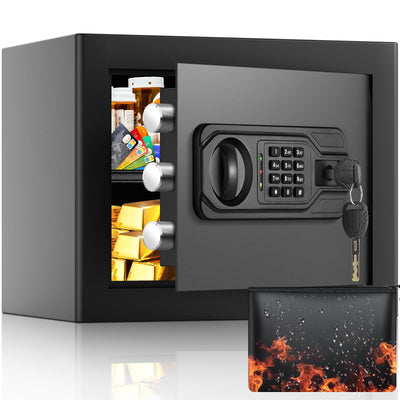 1.2 Cu Ft Home Safe Fireproof Waterproof, Small Fireproof Safe with Keypad and Removable Shelf, Digital Home Security Safety Box for Money Firearm Medicines Valuables