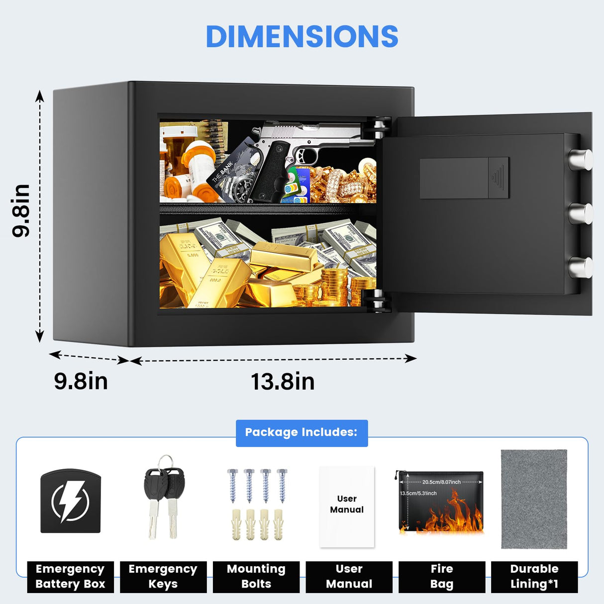 1.2 Cu Ft Home Safe Fireproof Waterproof, Small Fireproof Safe with Keypad and Removable Shelf, Digital Home Security Safety Box for Money Firearm Medicines Valuables Thmosz
