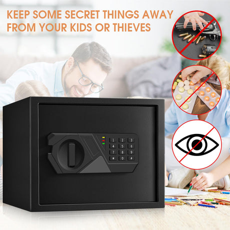 1.2 Cub Small Fireproof Safes for Home Use, Digital Home Safe Fireproof Waterproof with Programmable Keypad, Spare Keys and Removable Shelf, Fire Safe Box for Money Medicines Valuables Homirxan
