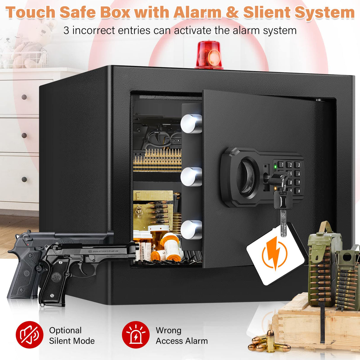1.2 Cubic Home Safe with Fireproof Bag, Anti-Theft Safe Box for Pistol, Money, Medicine & Documents Tiskgg