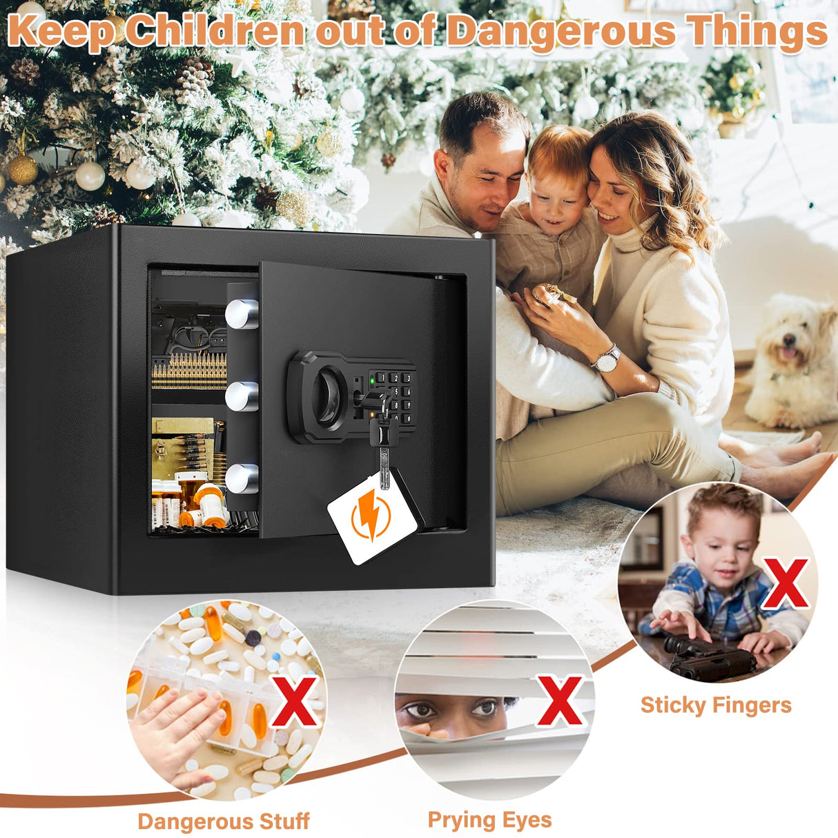 1.2 Cubic Home Safe with Fireproof Bag, Anti-Theft Safe Box for Pistol, Money, Medicine & Documents Tiskgg