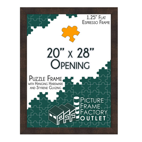 (1) -20x28-1.25" Flat Espresso Profile - Puzzle Frame - Hanging Hardware and Plexiglass Included PictureFrameFactoryOutlet