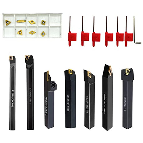1/2" CNC Carbide Lathe Turning Insert Tool, 12mm Shank Indexable Lathe Boring Bar Turning Tool Holder Set With Carbide Inserts For Semi-finishing and Jiaroutk