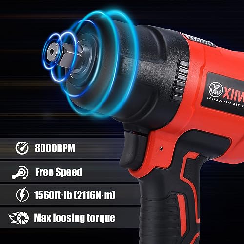 1/2 Inch Air Impact Wrench, Max Torque 1560 ft-lbs, lightweight 4.4 lb Design, Air Impact Gun Includes 11 Pcs CR-V Steel Impact Socket Set and XIIW