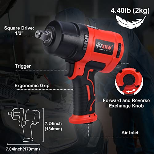 1/2 Inch Air Impact Wrench, Max Torque 1560 ft-lbs, lightweight 4.4 lb Design, Air Impact Gun Includes 11 Pcs CR-V Steel Impact Socket Set and XIIW