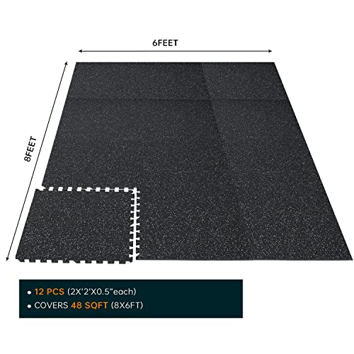 1/2in Thick 48 Sq Ft Rubber Top High Density EVA Foam Exercise Gym Mats Non-slip 12 Pcs - Interlocking Puzzle Floor Tiles for Home Gym Heavy Workout Holymus