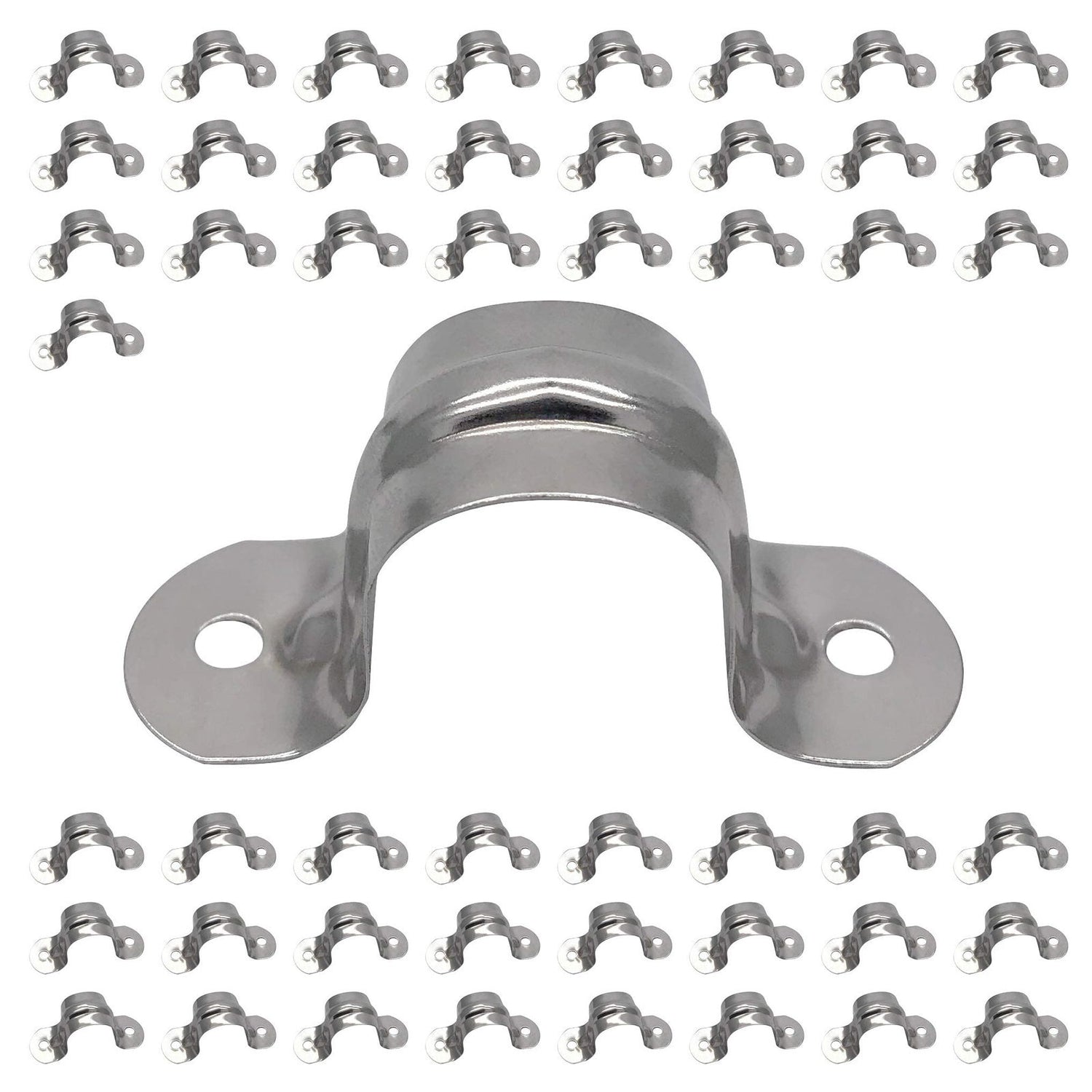 1/2inch Rigid Pipe Strap Clamp, Two Hole Strap,U Bracket Tube Clip, Stainless Steel Heavy Duty Pipe Fasten Holder, 50Pcs (20mm) NGe
