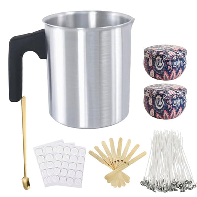 1.2L Candle Making Pouring Pot Wax Pitcher Wax Pouring Pot Candle Making Pitcher with Heat-Resistant Handle and Dripless Pouring Spout Design with Candle Jars, Wicks, Stickers and Wicks Holders