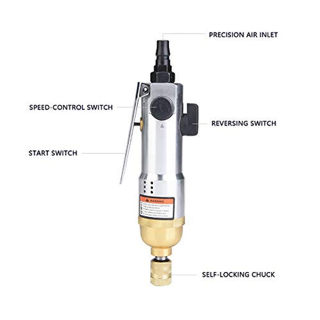 1/4" Pneumatic Air Screwdriver, 9000rpm Industrial Straight Hand Reversible Screw Driver for Manufacturing And Metal Auto Repair Pneumatic Tool Semme