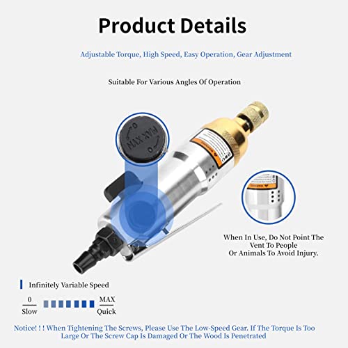 1/4'' Pneumatic Screwdriver,Positive And Negative Rotation Air Screwdriver,9000Rpm Pneumatic Air Screwdriver,Stepless Speed Regulation And High Liccx