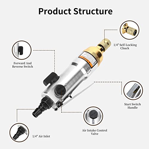 1/4'' Pneumatic Screwdriver,Positive And Negative Rotation Air Screwdriver,9000Rpm Pneumatic Air Screwdriver,Stepless Speed Regulation And High Liccx