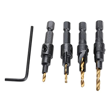 1/4 inch Hex Shank Countersink Drill Bit Power Tools Accessories for Plastic Metal Woodworking Tool by Power Drill 4Pcs/Set #6#8#10#12 (Gold) - WoodArtSupply