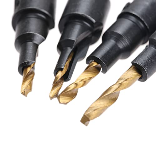 1/4 inch Hex Shank Countersink Drill Bit Power Tools Accessories for Plastic Metal Woodworking Tool by Power Drill 4Pcs/Set #6#8#10#12 (Gold) - WoodArtSupply