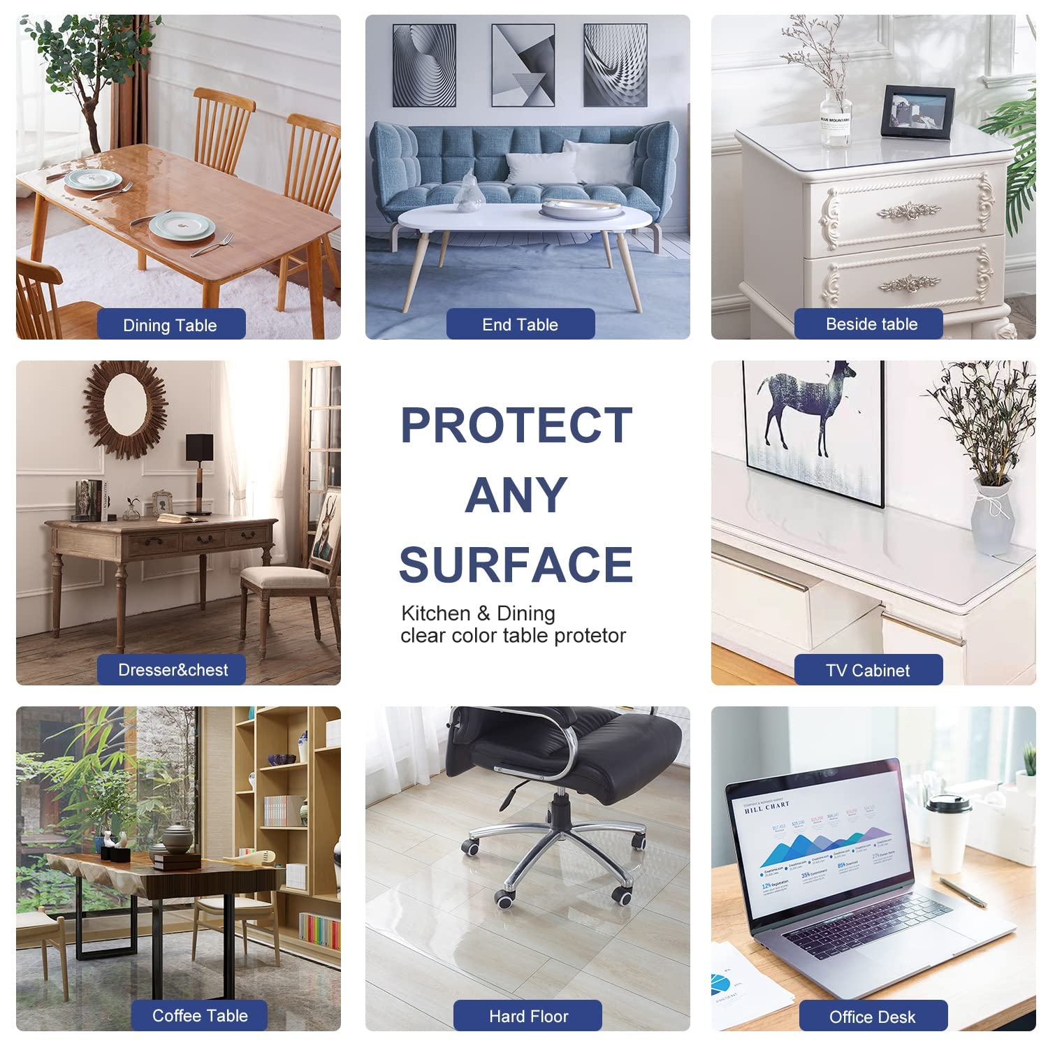 1.5mm Clear PVC Table Cover Protector 42x54 in Plastic Desk Cover Mat Pad for Conference Work Desktop Table Cover Vinyl Tablecloth Protector Rectangle Table Protector for Dining Room Table Foldable XEANGOUN