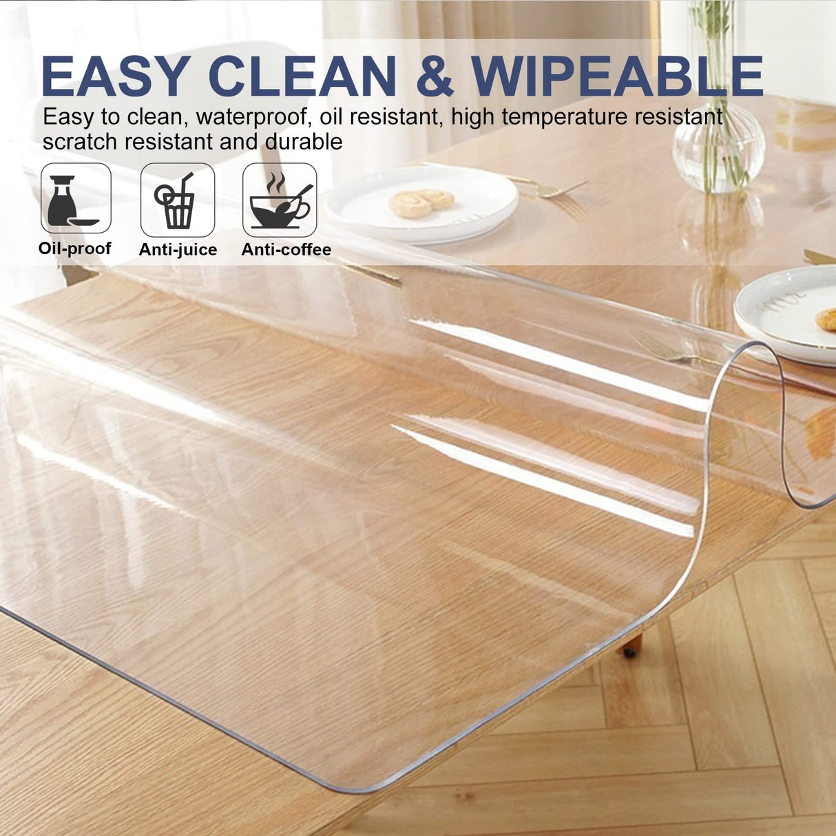 1.5mm Clear PVC Table Cover Protector 42x54 in Plastic Desk Cover Mat Pad for Conference Work Desktop Table Cover Vinyl Tablecloth Protector Rectangle Table Protector for Dining Room Table Foldable XEANGOUN