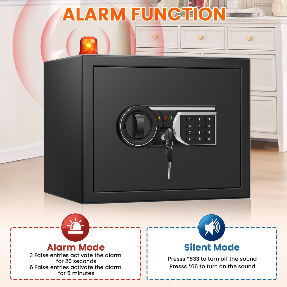 1.6 Cu Ft Home Safe Fireproof Waterproof, Fireproof Safe with Keypad and Removable Shelf, Digital Home Security Safety Box for Money Firearm Medicines Valuables Surtisita