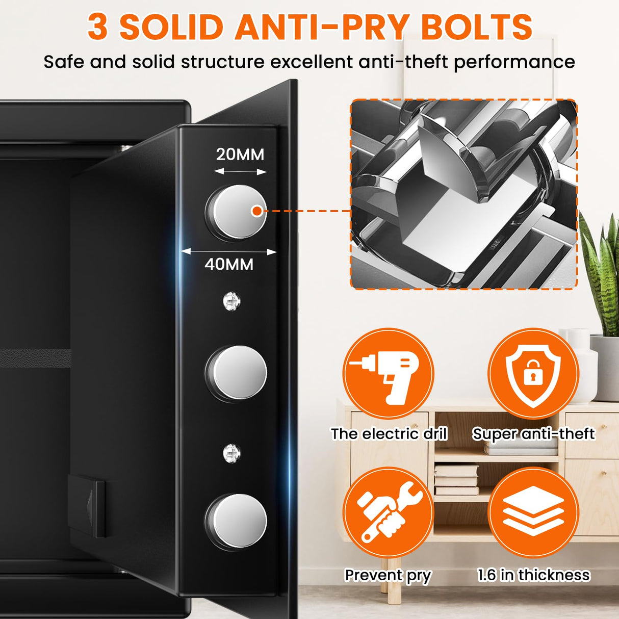 1.6 Cu Ft Home Safe Fireproof Waterproof, Fireproof Safe with Keypad and Removable Shelf, Digital Home Security Safety Box for Money Firearm Medicines Valuables Surtisita